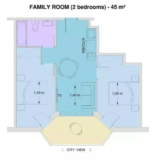 ２ベッドルームアパートメント, Aparthotel Miami Park