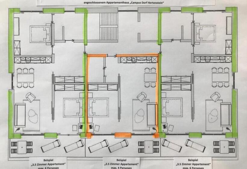 1ベッドルームアパートメントをつなぐ, Campus Hotel Hertenstein