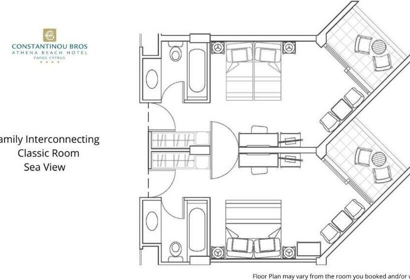 オーシャンビュースタンダードコネクティングルーム, Constantinou Bros Athena Beach Hotel