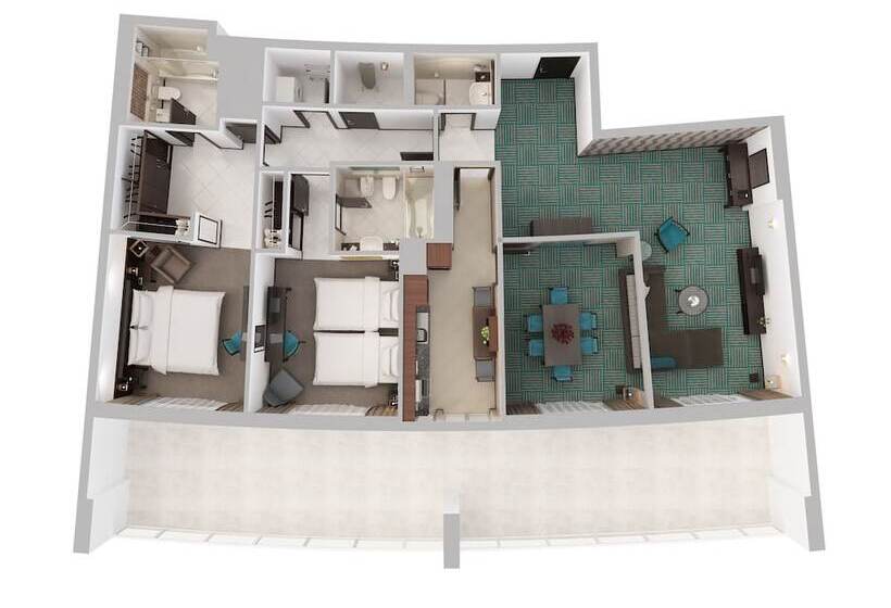 Апартаменты 2 Спальни, Flora Creek Deluxe Hotel Apartments, Dubai