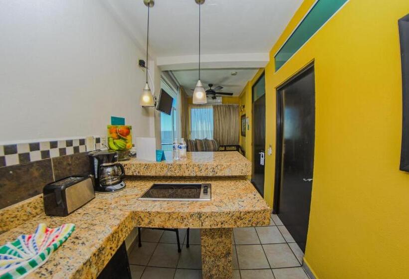 带一个卧室和一个阳台的海景公寓, Suites Nadia Puerto Vallarta