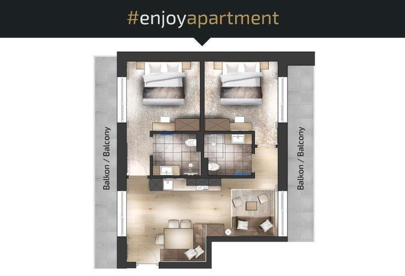 Апартаменты 2 Спальни с Балконом, Enjoy Ischgl