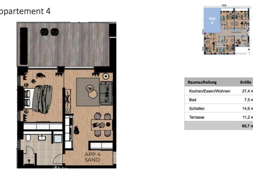 Апартаменты 1 Спальня с Террасой, Boardinghome Oldenburg