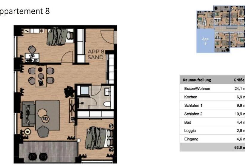 Апартаменты 1 Спальня с Балконом, Boardinghome Oldenburg