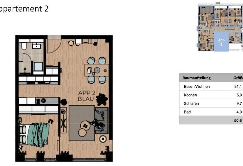 Апартаменты 1 Спальня, Boardinghome Oldenburg