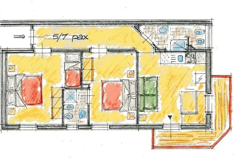 バルコニー付２ベッドルームアパートメント, Appartamenti Residence La Roggia