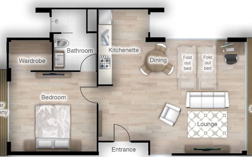 带1个卧室的带阳台的公寓, Studio 365 Serviced Apartments