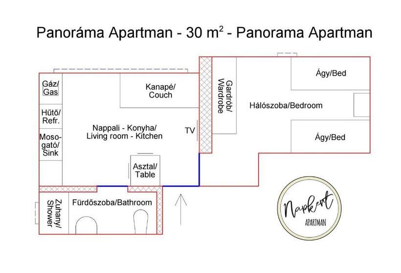 带1个卧室带花园景观的公寓, Napkert Apartman