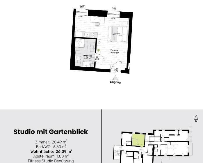 带花园景观的标准工作室, Rittertal