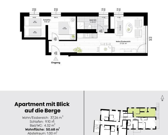 דירה בת חדר שינה 1 עם נוף, Rittertal