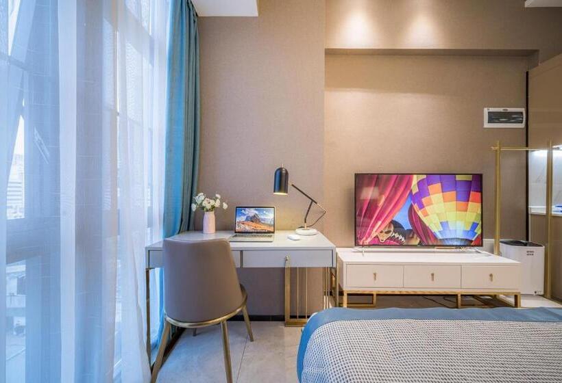 Quarto Deluxe Cama King, Gepai Executive Apartment   Shenzhen Futian Convention And Exhibition Center