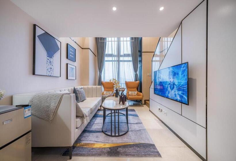 Quarto Deluxe Cama King, Gepai Executive Apartment   Shenzhen Futian Convention And Exhibition Center