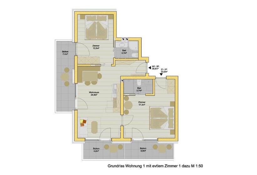 발코니가 있는 2 베드룸 아파트, B&b   Apartments Sunnwies