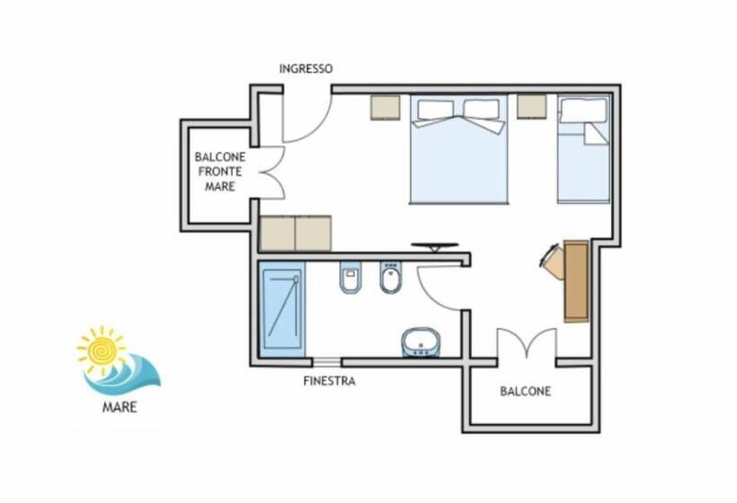 غرفة قياسية رباعية مطلة على البحر, Villa Sole Resort