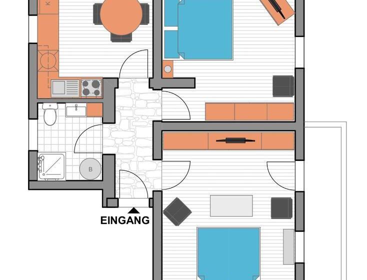 Апартаменты 2 Спальни с Балконом, Heilbad Burgwies