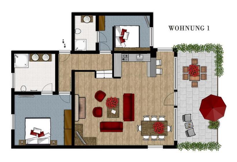 침실 2개 아파트, Der Berghof