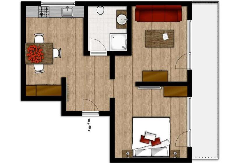 침실 1개 가든 전망 아파트, Der Berghof