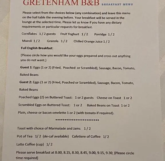 スタンダードルーム, Gretenham B&b