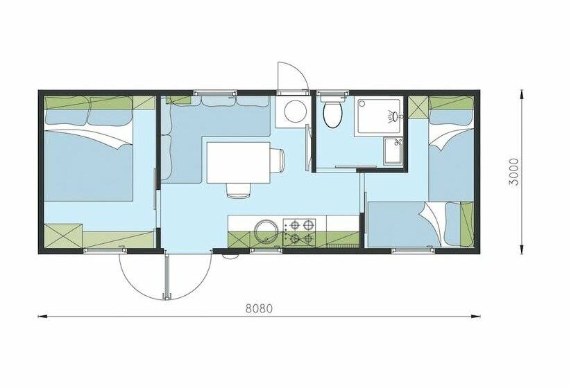 בית, 2 חדרי שינה, Mobile Homes Mediteran Campsite Klenovica