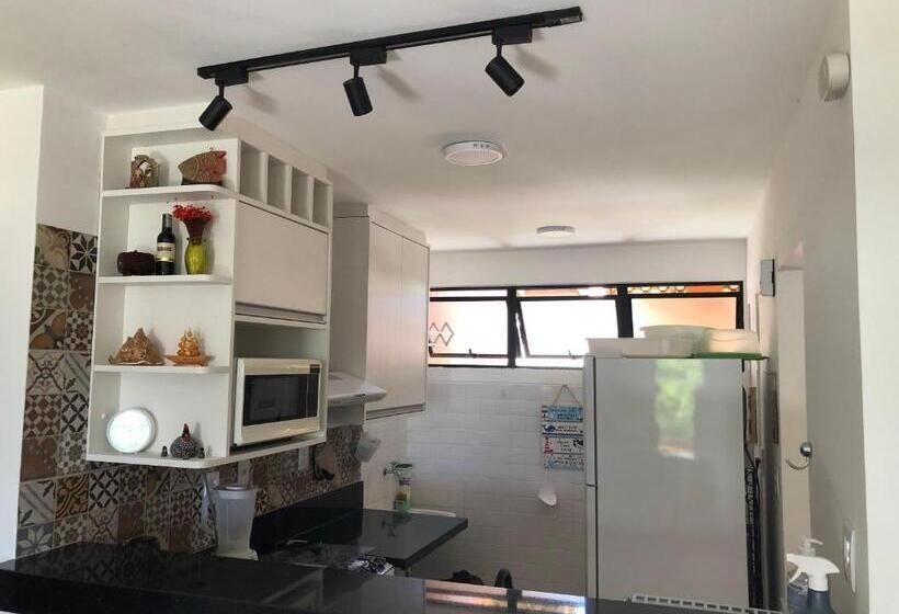 침실 1개 발코니 아파트, 2 Suítes, Guarajuba, Piscina Frente Mar