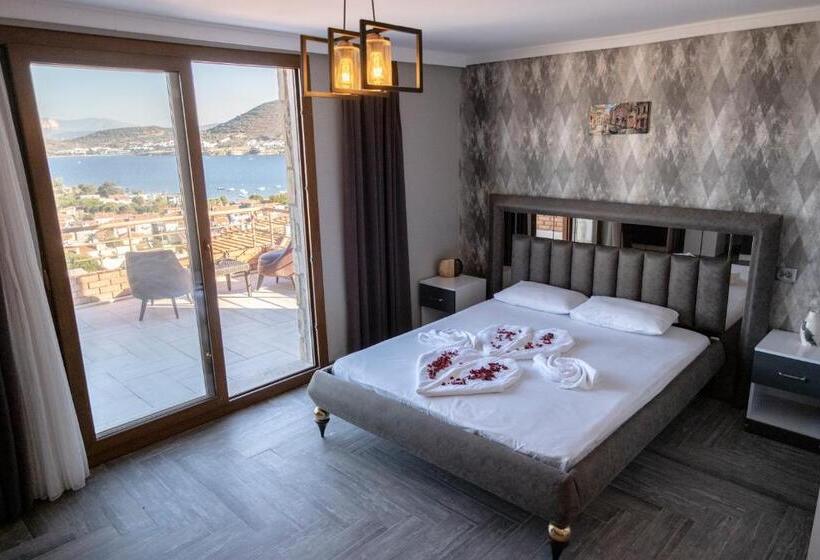 オーシャンビューデラックスルームバルコニー付き, Stone House Buti̇k Otel