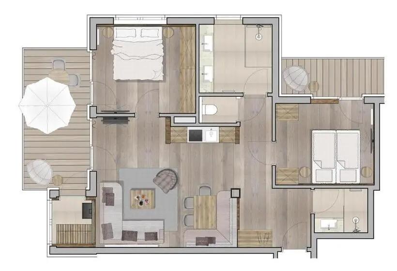 ２ベッドルームデラックスアパートメント, Private Homes Alpin Spa Apartments