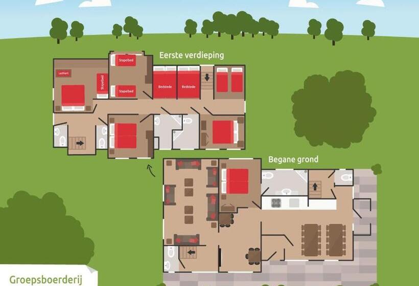 침실 1개 아파트, Groepsboerderij 20 Pers