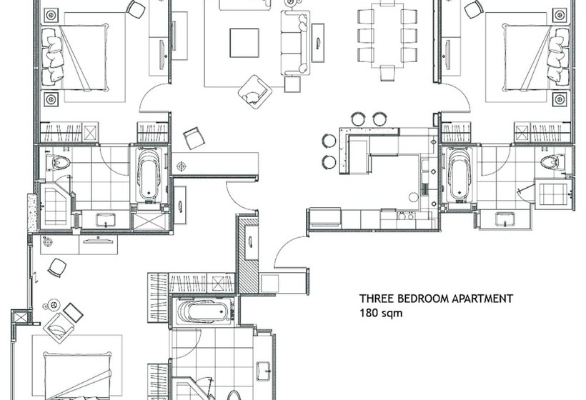 침실 3개 아파트, Marriott Executive Apartments Sukhumvit Park, Bangkok