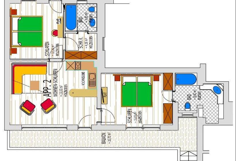 آپارتمان 2 خوابه با بالکن, Serviced Apartments Villa Licht