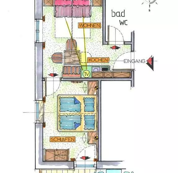 バルコニー付き１ベッドルームアパートメント, Apartments Gannerhof