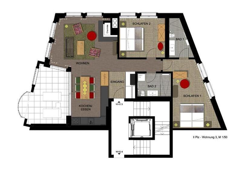 １ベッドルームアパートメント, Sporthotel Pontresina