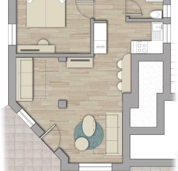 庭の見える1ベッドルームアパートメント, Iliovasilema