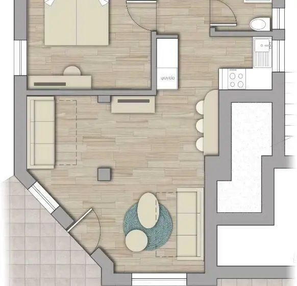 庭の見える1ベッドルームアパートメント, Iliovasilema