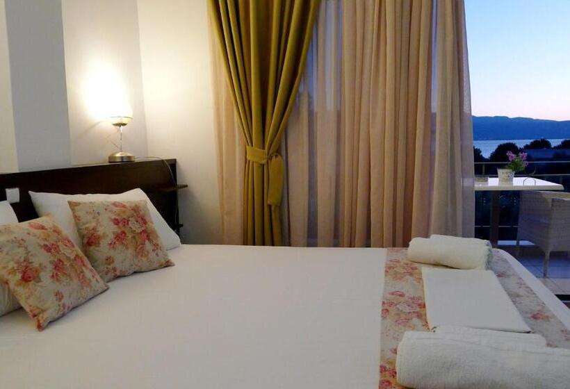 غرفة ديلوكس مطلّة علي البحر مزوَّدة بشُرفة, Ampoulos Rooms & Apartments