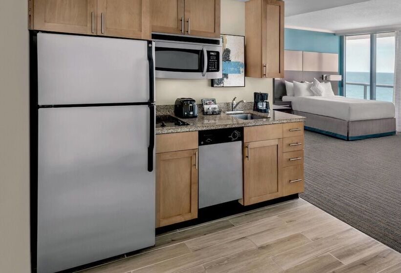 侧面带海景的标准工作室, Residence Inn Fort Lauderdale Pompano Beach/oceanfront