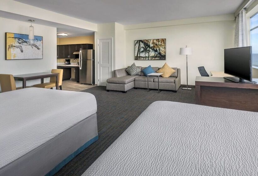 侧面带海景的标准工作室, Residence Inn Fort Lauderdale Pompano Beach/oceanfront