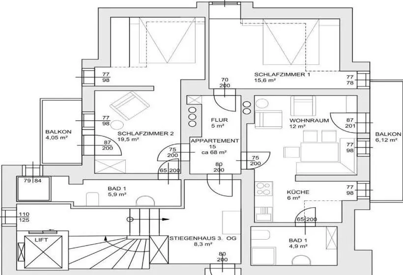 ２ベッドルームアパートメント, Pension Appartements Gabriele