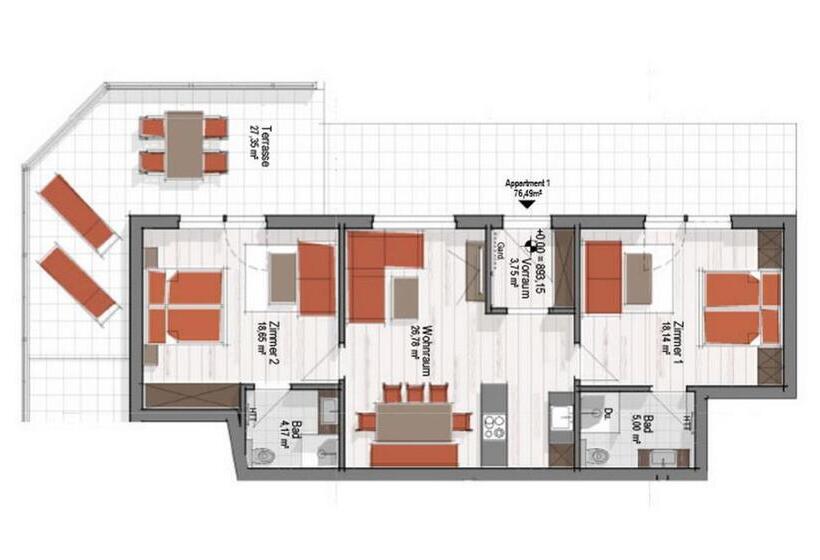 2ベッドルームアパートメント, Aparthotel Garni Schranz