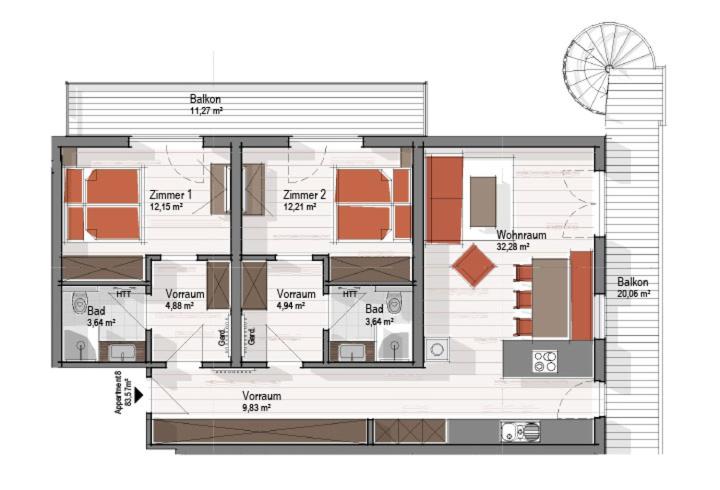 2ベッドルームアパートメント, Aparthotel Garni Schranz