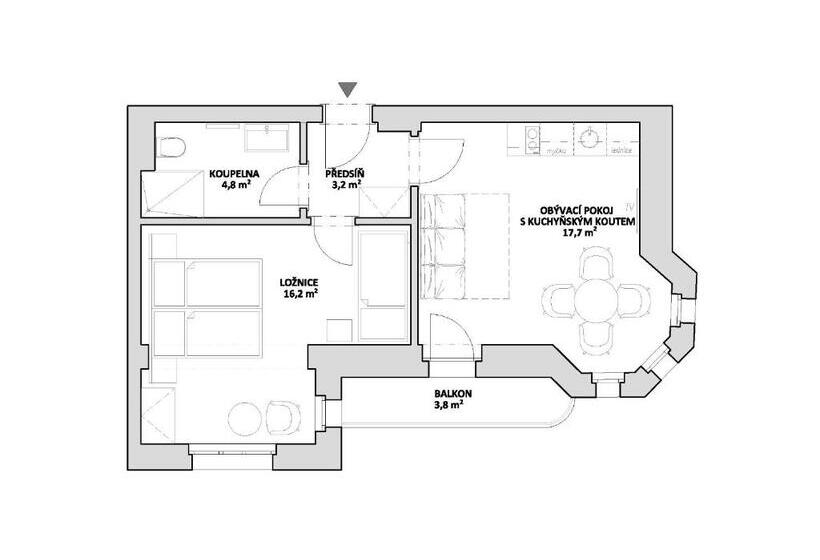 דירה בת חדר שינה 1 עם מרפסת, Vila Jáchymov