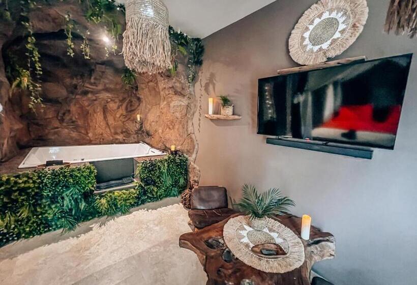 غرفة قياسية مزوَّدة بجاكوزي, Le Demeure De Poulpican Chambre La Grotte Jacuzzi Charme Romantique Terrasse Privée 300m Plage Et Re