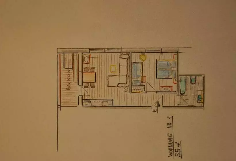 バルコニー付き１ベッドルームアパートメント, Villa Natur