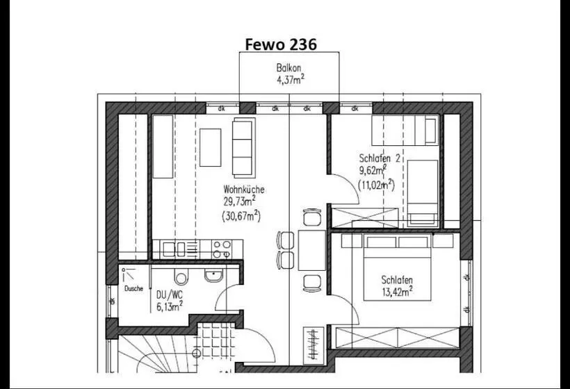 バルコニー付き１ベッドルームアパートメント, Gastehaus Und Fewo Lamm Garni