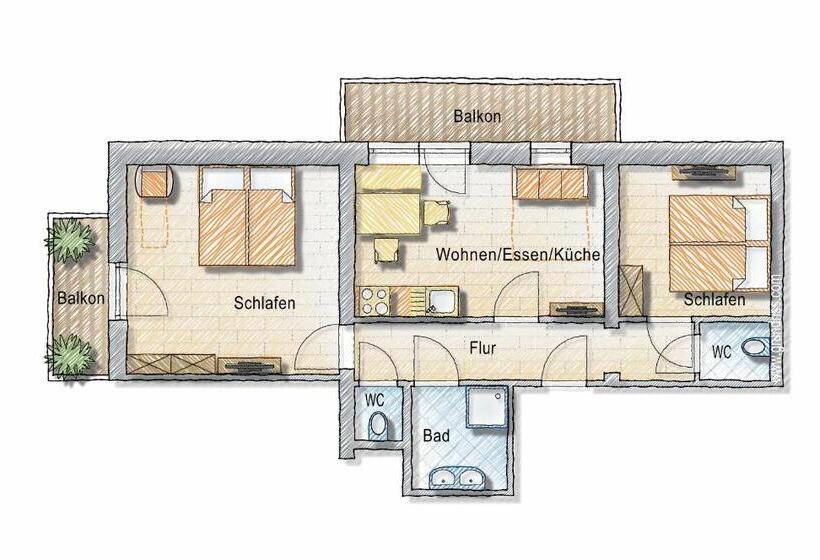 발코니가 있는 2 베드룸 아파트, Posers Bergwelt B&b