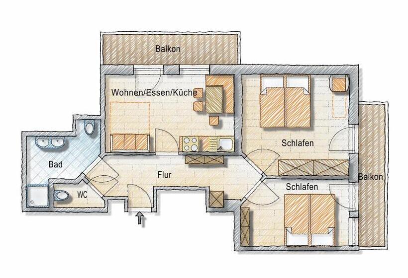 آپارتمان 2 خوابه با بالکن, Posers Bergwelt B&b