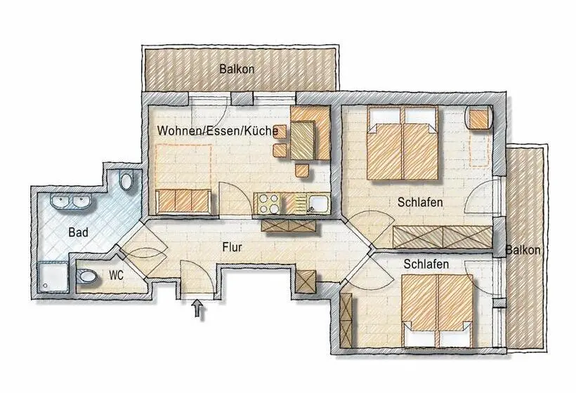 バルコニー付２ベッドルームアパートメント, Posers Bergwelt B&b