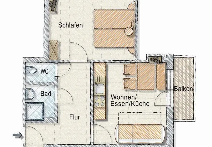 バルコニー付き１ベッドルームアパートメント, Posers Bergwelt B&b