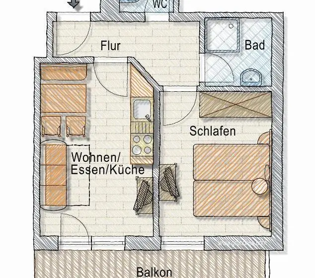 バルコニー付き１ベッドルームアパートメント, Posers Bergwelt B&b