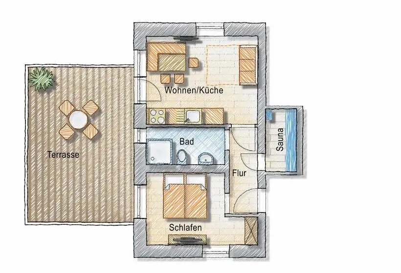 テラス付き１ベッドルームアパートメント, Posers Bergwelt B&b