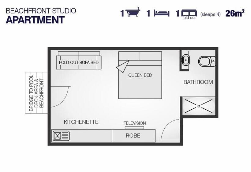 استودیو استاندارد با چشمانداز استخر, Vanuatu Beachfront Apartments